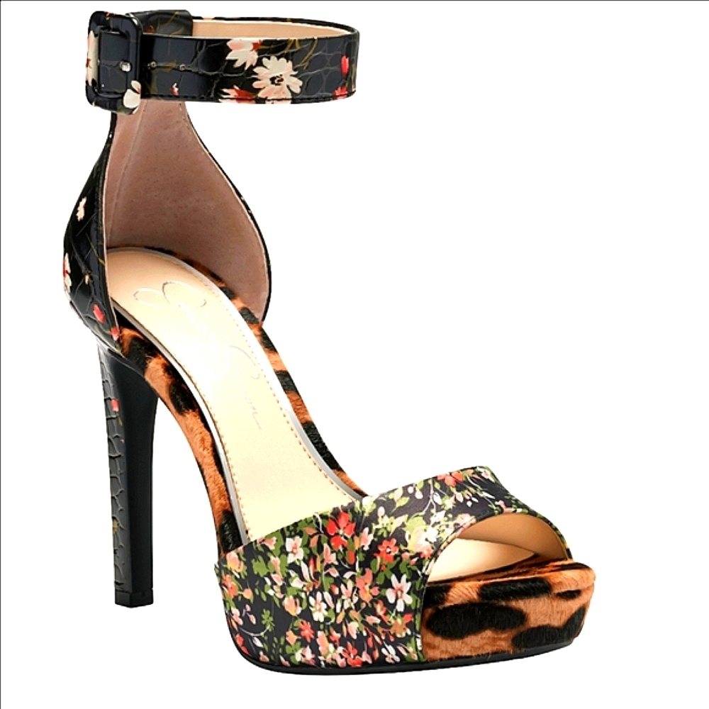 Jessica Simpson Divene Dress Sandals Floral Animal Print Platform Stiletto Heel